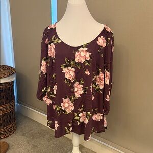Torrid Burgundy  Floral Blouse with Pink Accents 0047